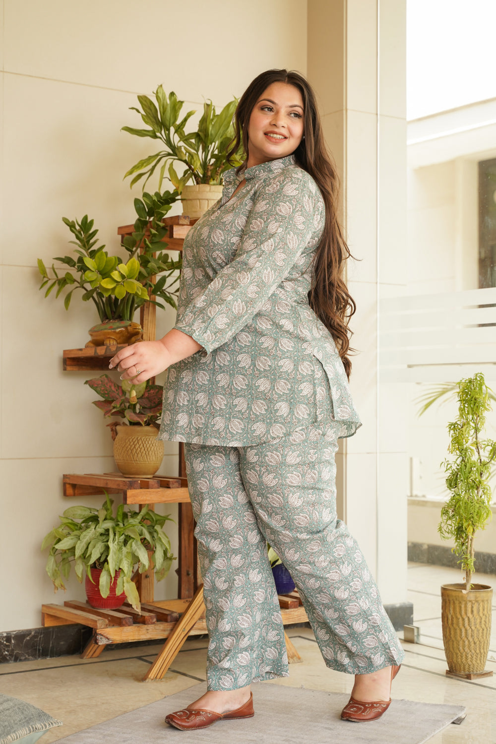 Women's Mint Short Kurta Co-Ord Set - Nangalia Ruchira
