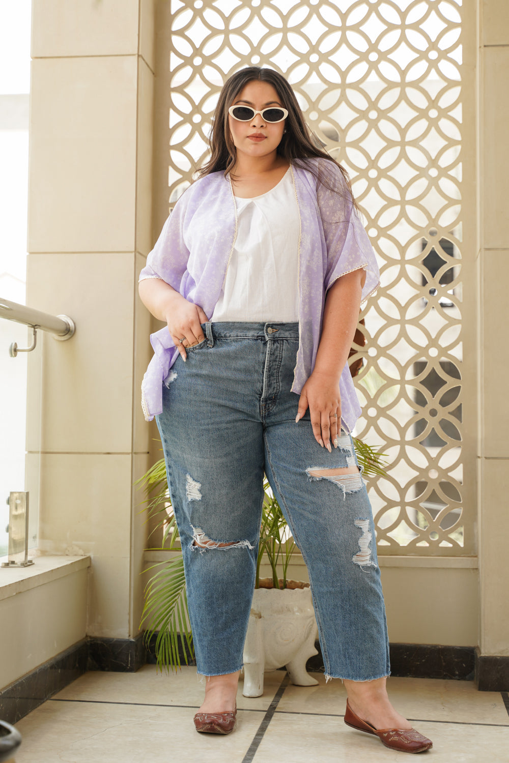Women's Summer-Ready Short Lilac Georgette Shrug - Nangalia Ruchira