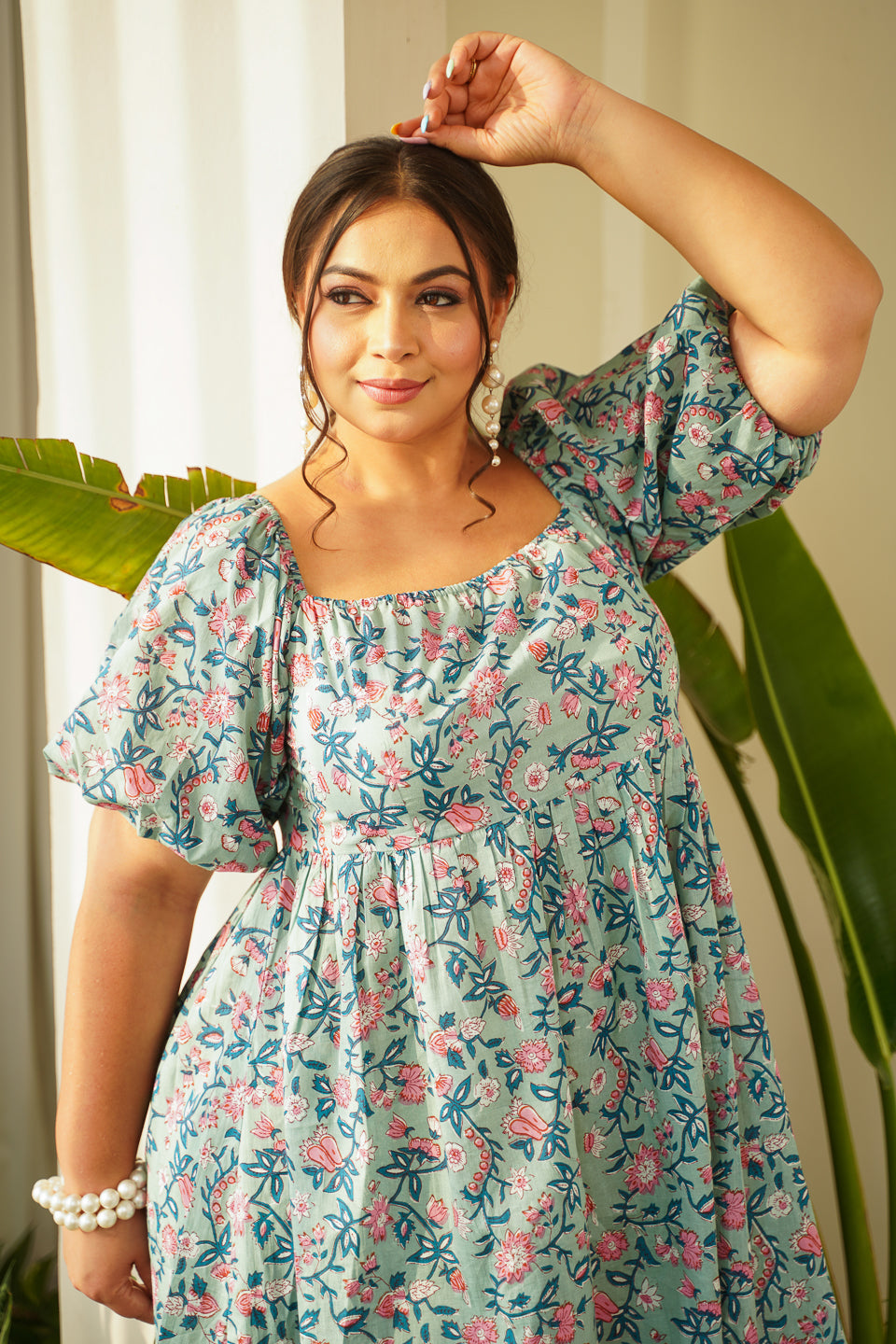 Women's Candy Crush Short Cotton Printed Square Neck Doll Dress - Nangalia Ruchira