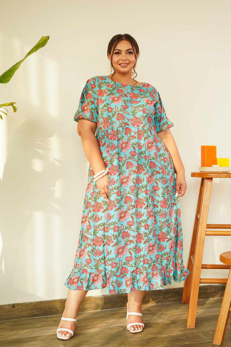 Women's Blue Floral Cotton Maxi - Nangalia Ruchira