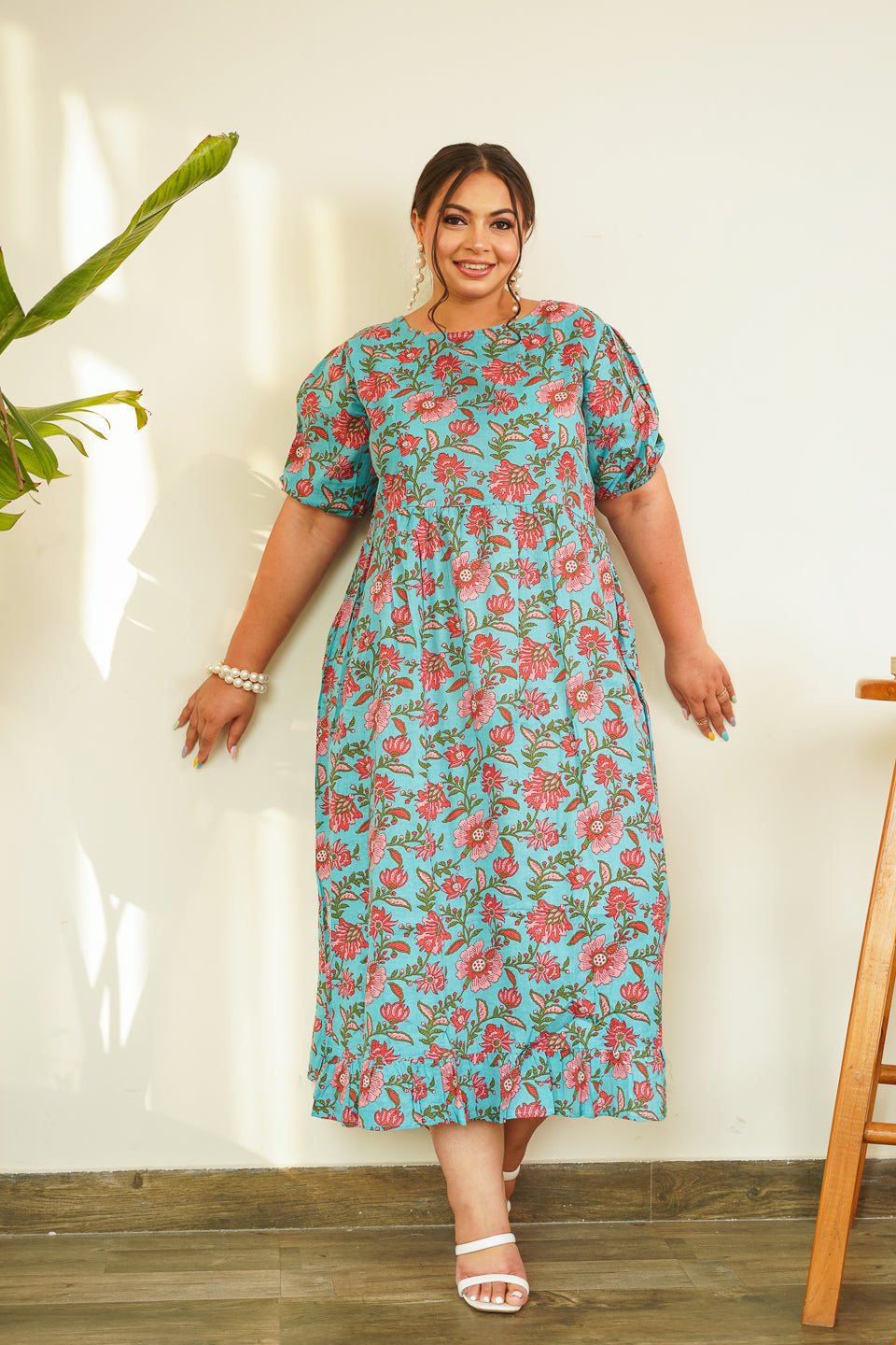 Women's Blue Floral Cotton Maxi - Nangalia Ruchira