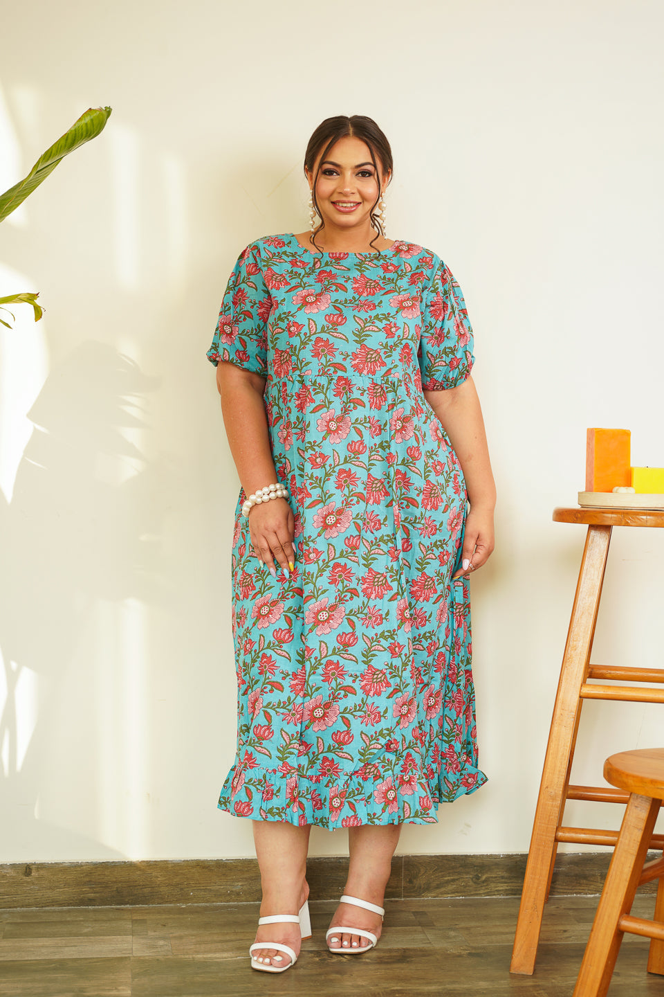 Women's Blue Floral Cotton Maxi - Nangalia Ruchira