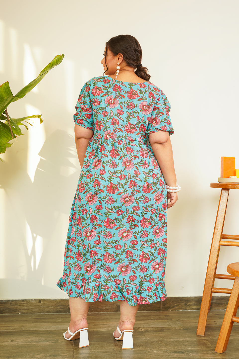 Women's Blue Floral Cotton Maxi - Nangalia Ruchira