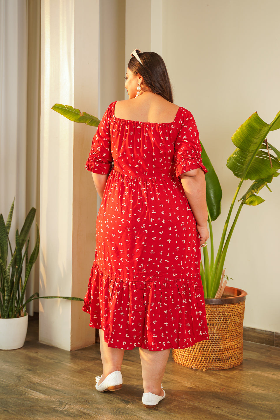 Women's Glam Red Smocked Tiered Dress - Nangalia Ruchira