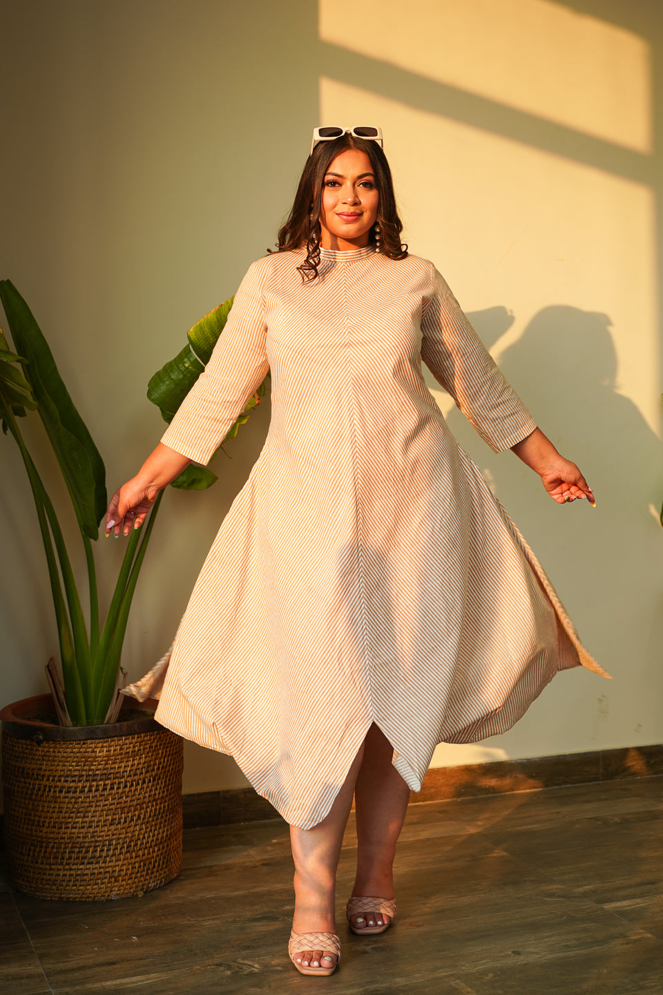 Women's Striped Cowled Dress - Nangalia Ruchira