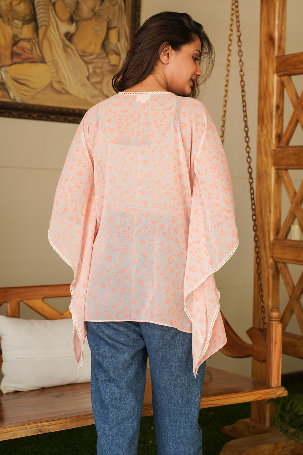 Women's Summer-Peach Short Georgette Shrug - Nangalia Ruchira