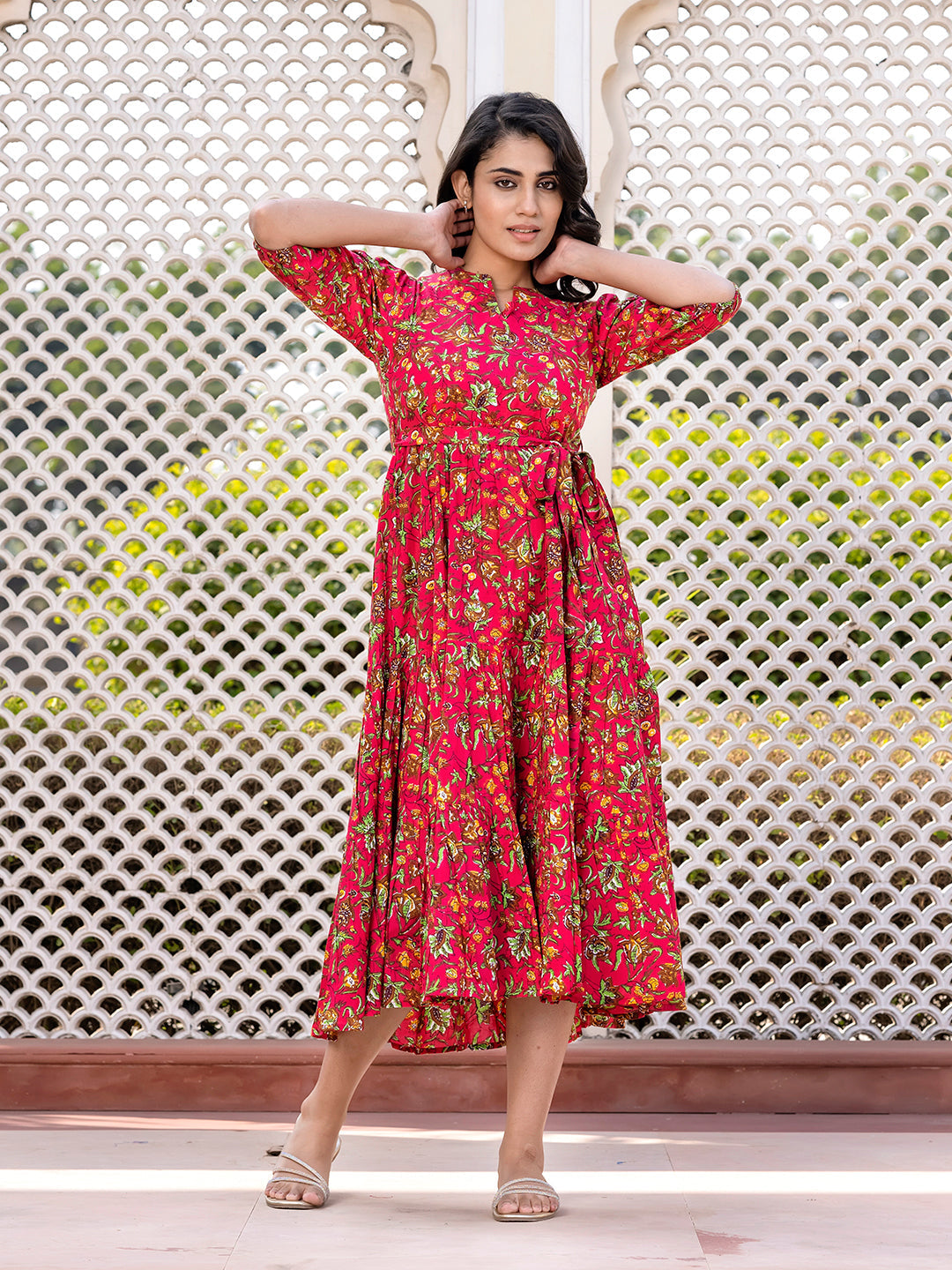 Women's Pink Cotton Floral Pri Pink / M