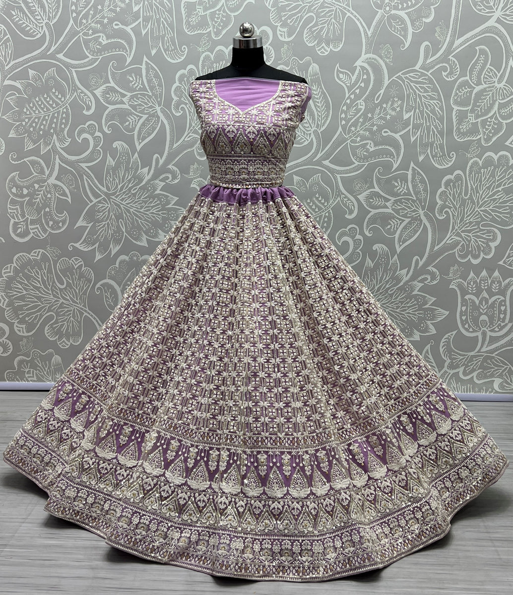 Women's Violet Bridal Net Fancy Sequins With Multi Thread Embroidered ...