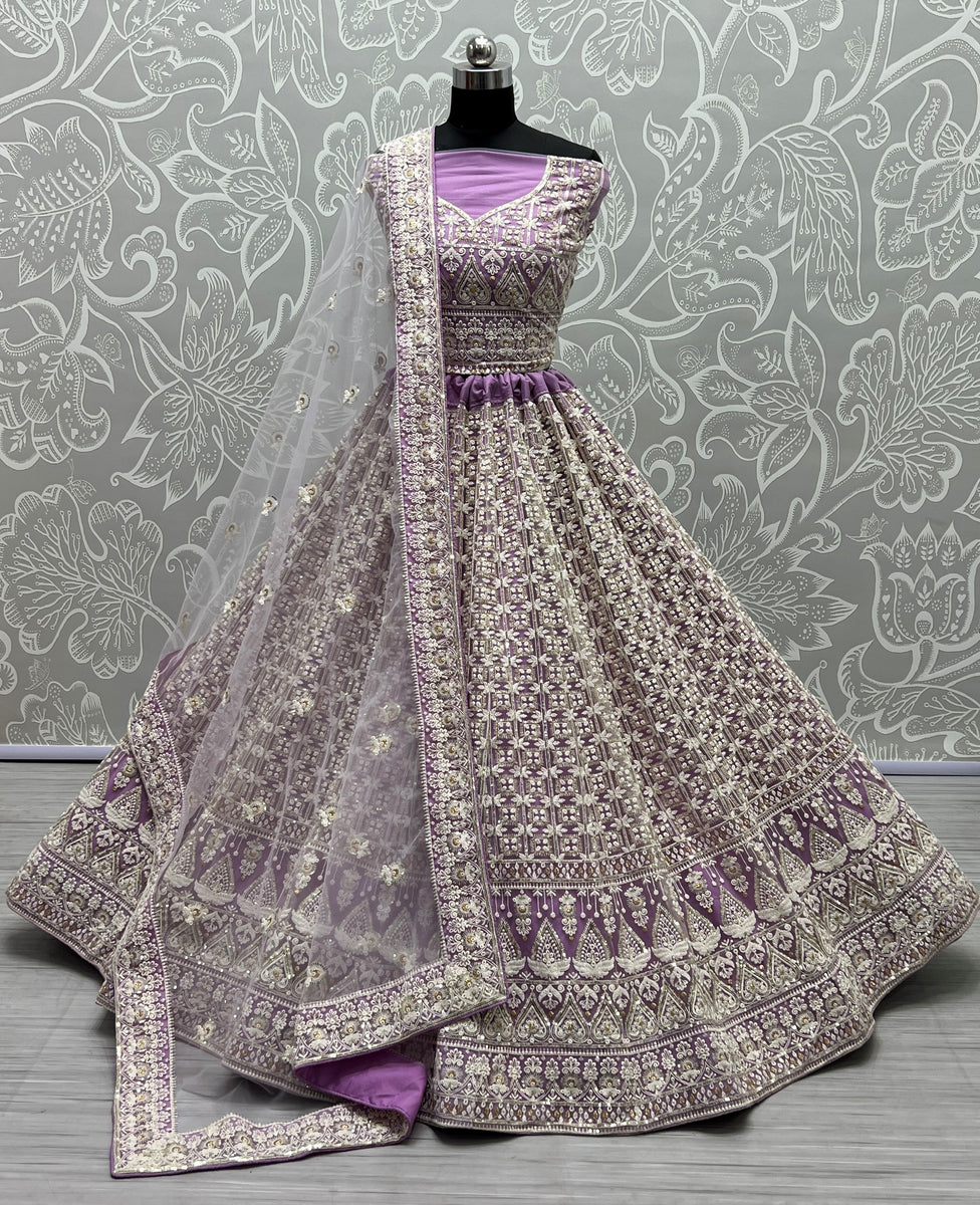 Women's Violet Bridal Net Fancy Sequins With Multi Thread Embroidered ...