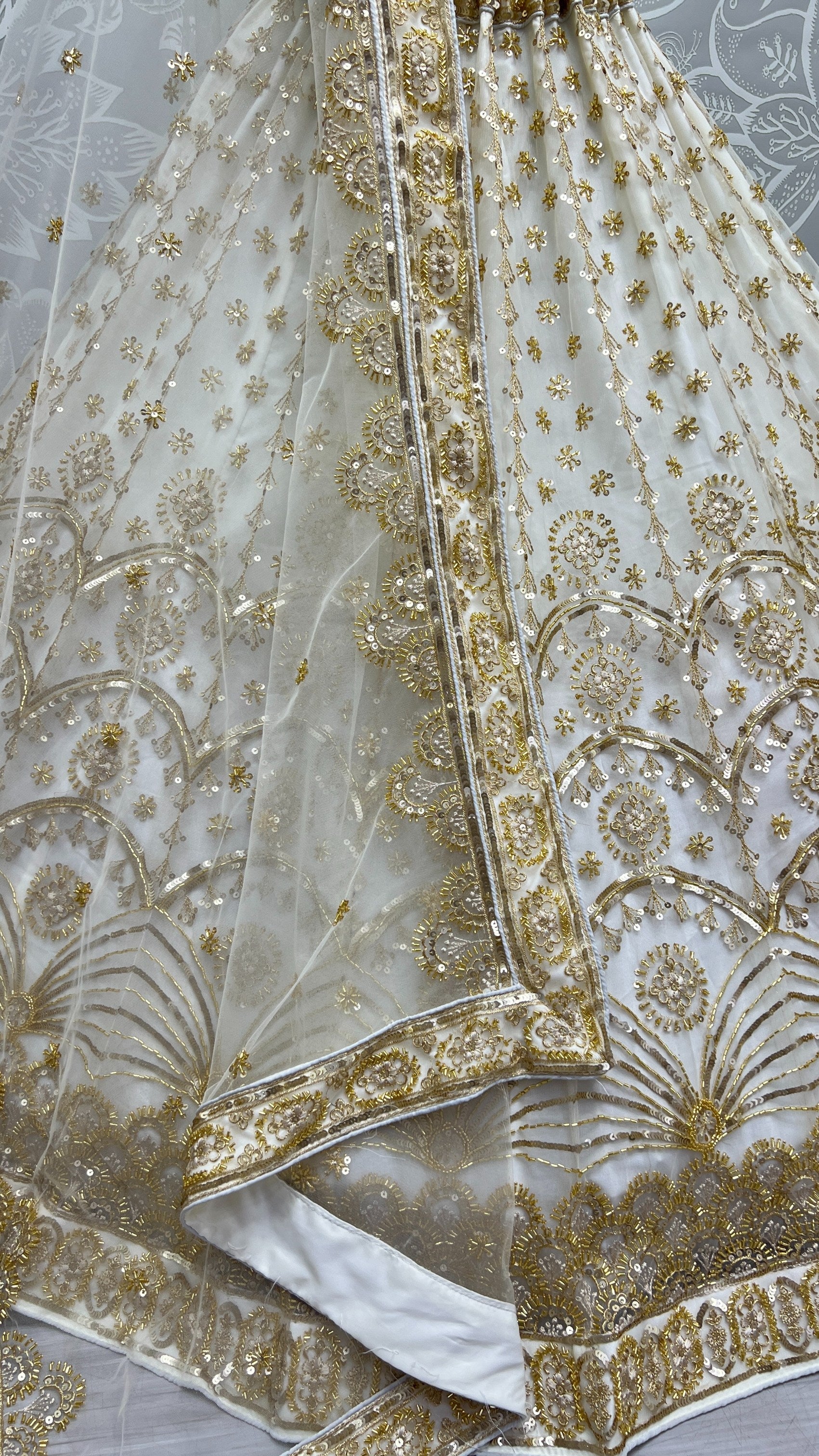Women's Off White Bridal Net Fancy Sequins With Multi Thread Embroidered & Handwork Wedding Lehenga Choli - Jyoti Fashion