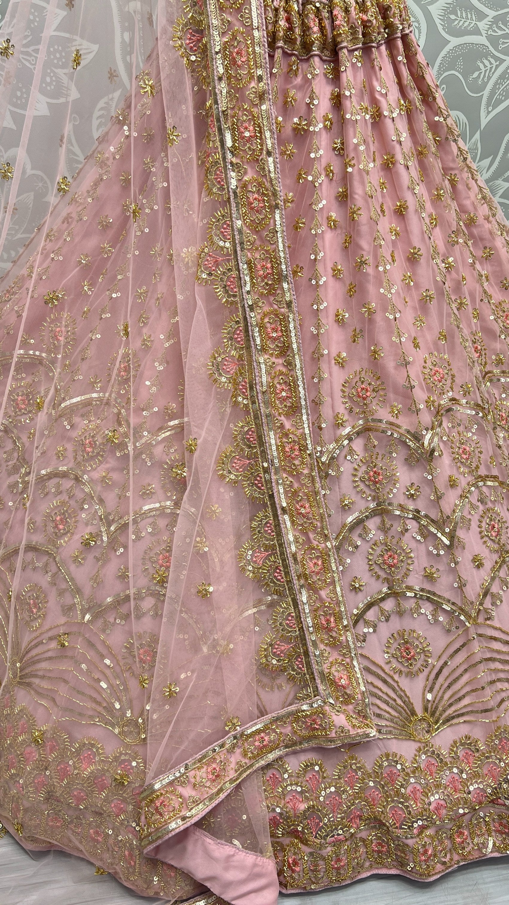Women's Pink Bridal Net Fancy Sequins With Multi Thread Embroidered & Handwork Wedding Lehenga Choli - Jyoti Fashion
