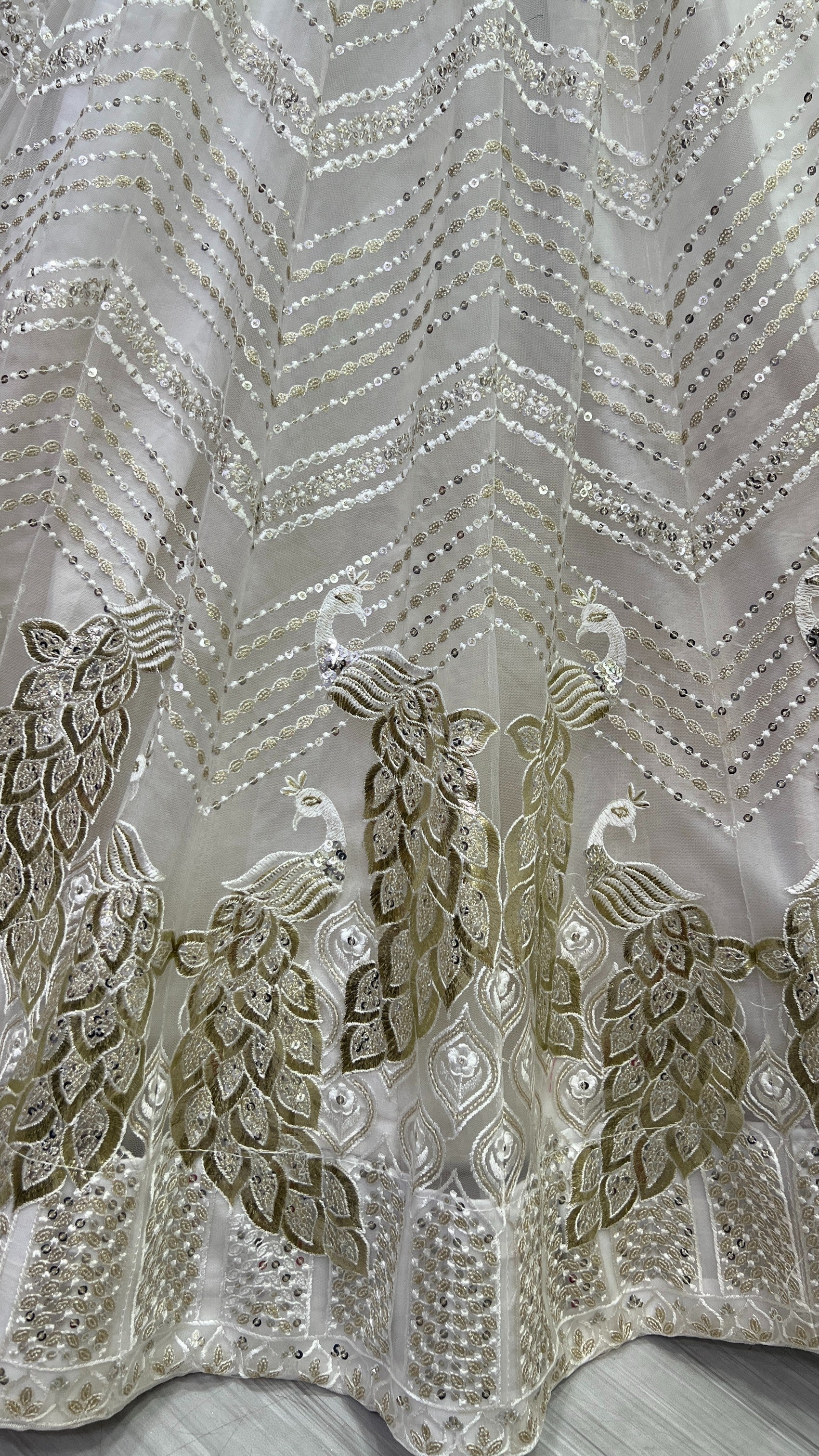 Women's White Bridal Net Fancy Foil & Sequins With Multi Thread Embroidered Wedding Lehenga Choli - Jyoti Fashion