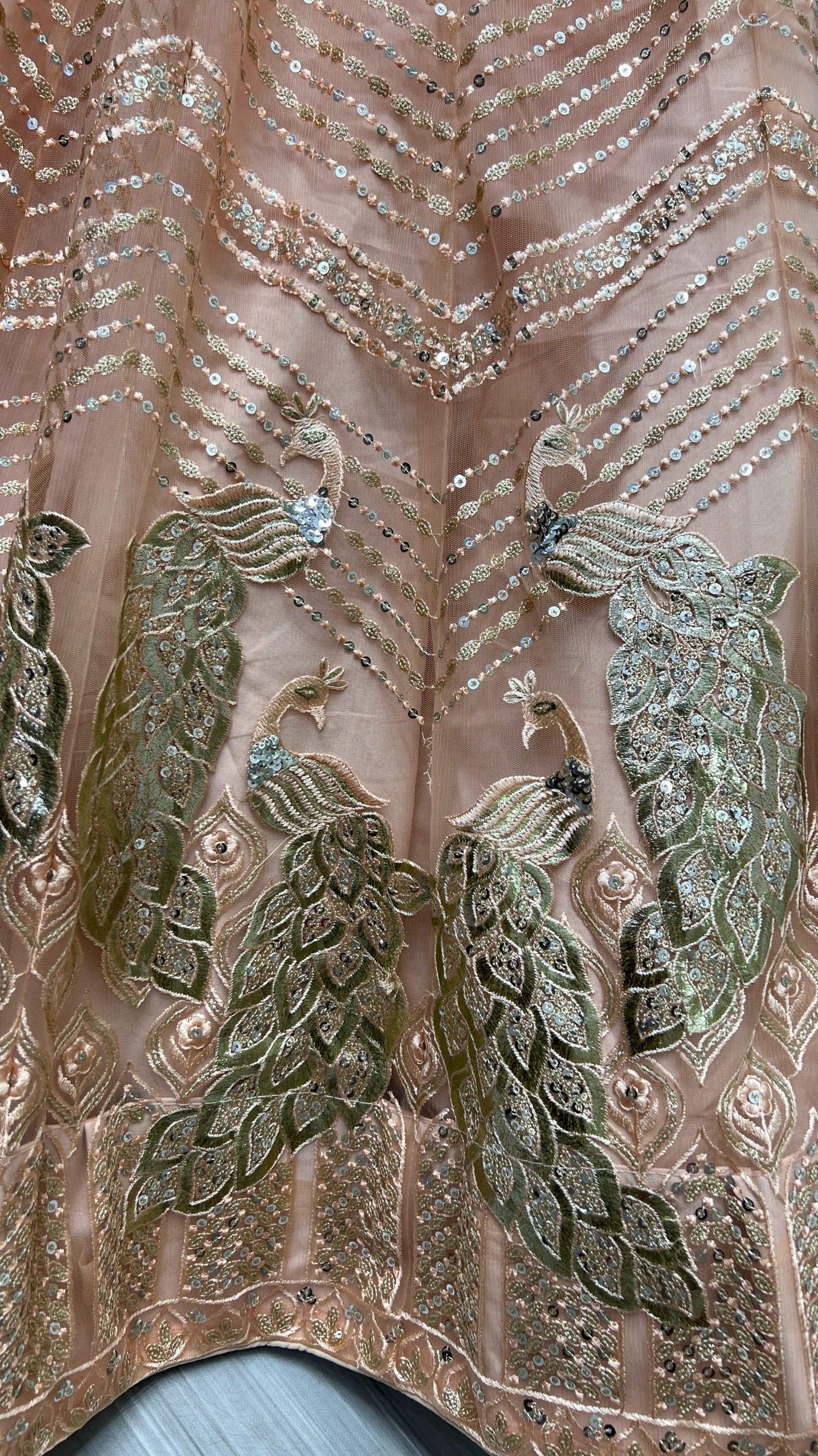 Women's Peach Bridal Net Fancy Foil & Sequins With Multi Thread Embroidered Wedding Lehenga Choli - Jyoti Fashion