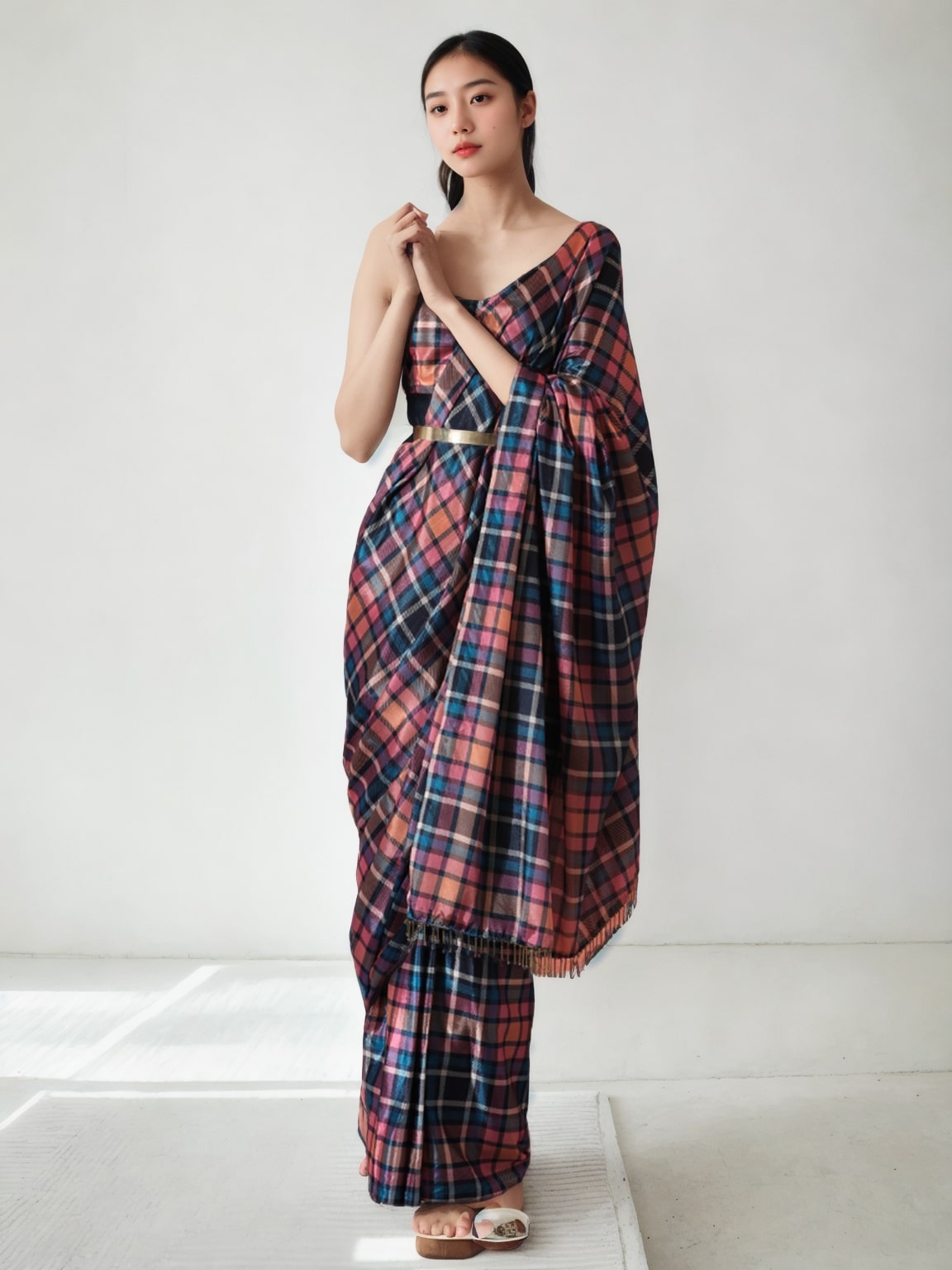 Women's Multicolor Chinon Digital Printed Ready To Wear saree With Blouse - Jyoti Fashion