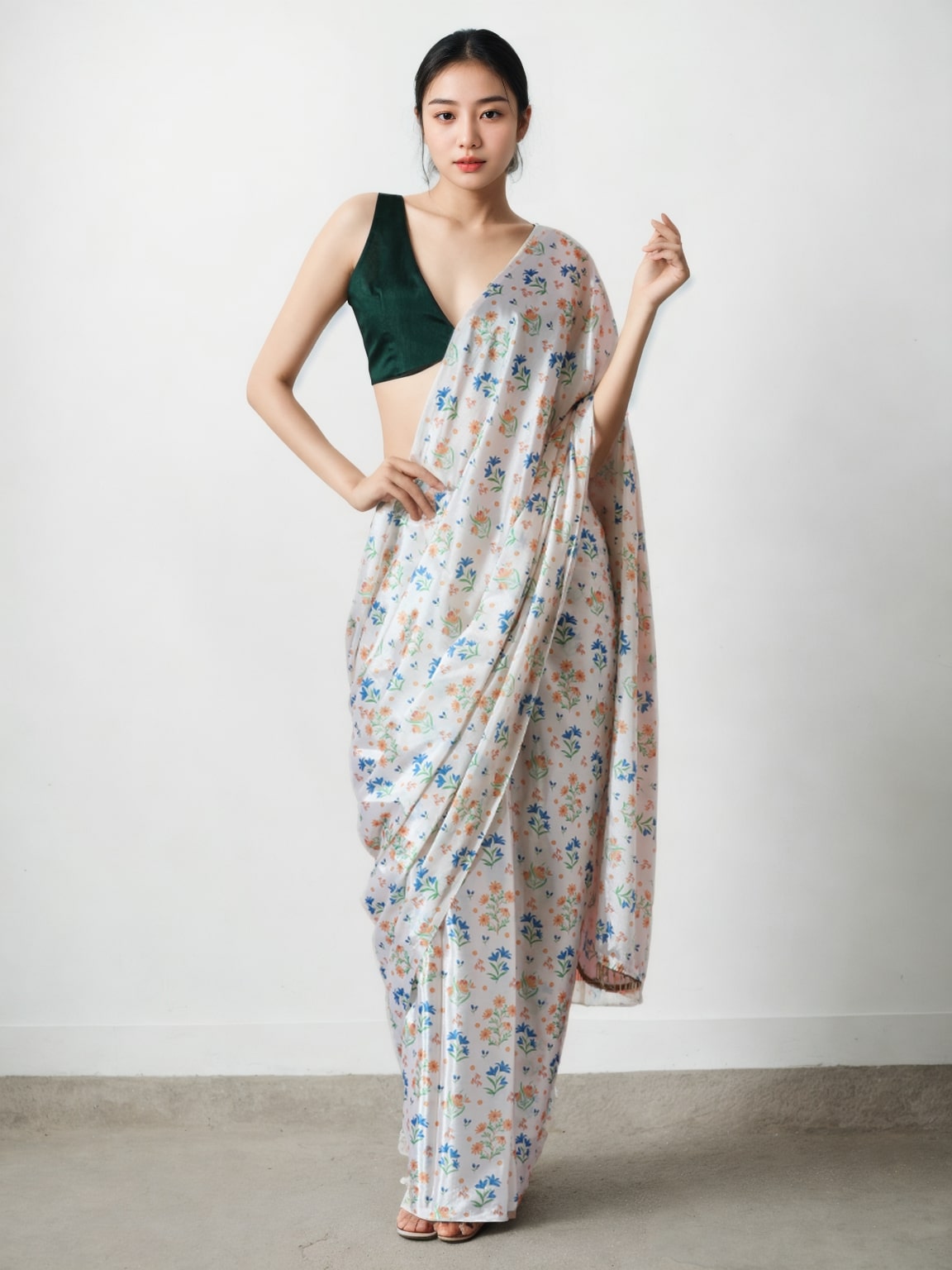 Women's Multicolor Chinon Digital Printed Ready To Wear saree With Blouse - Jyoti Fashion