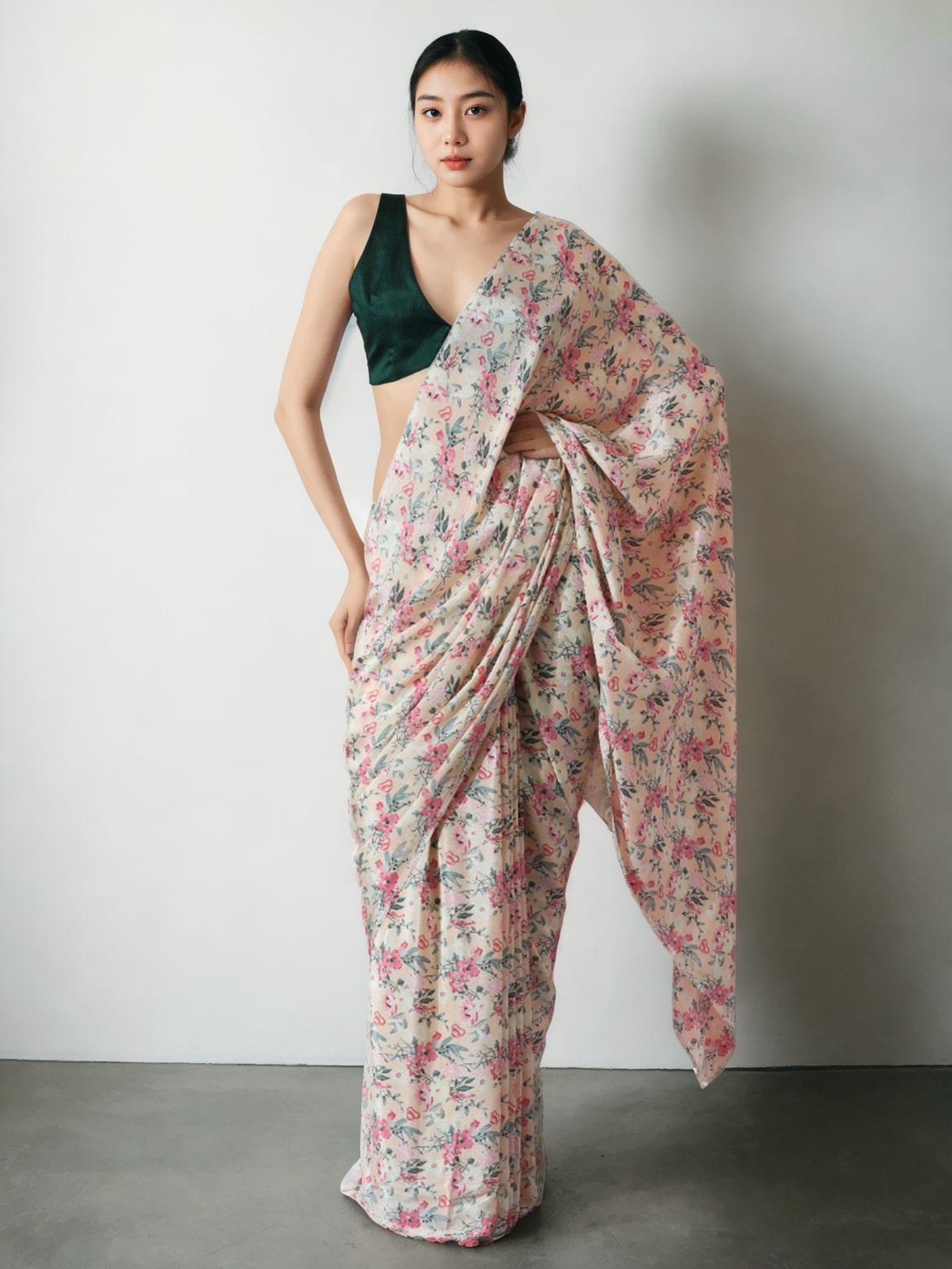Women's Multicolor Chinon Digital Printed Ready To Wear saree With Blouse - Jyoti Fashion