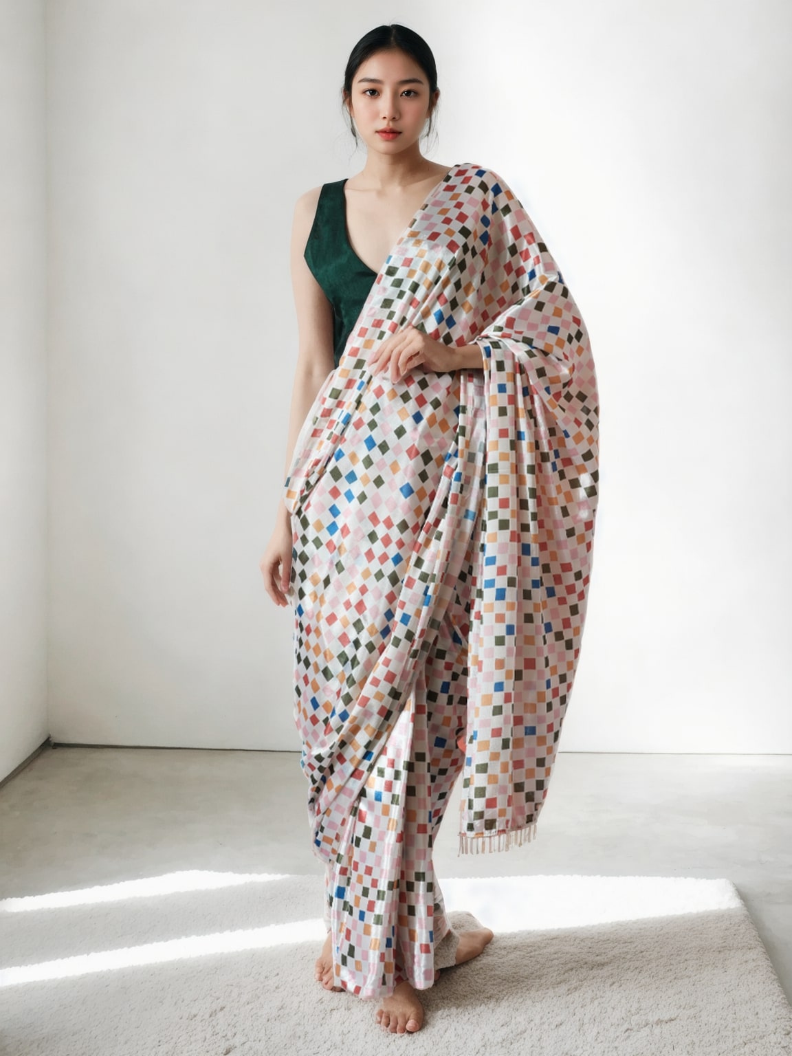 Women's Multicolor Chinon Digital Printed Ready To Wear saree With Blouse - Jyoti Fashion