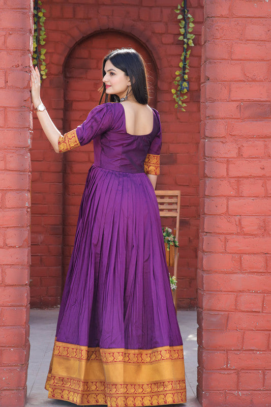 Women's Purple Silk Jacquard Weaving Festive Anarkali Dress - Jyoti Fashion