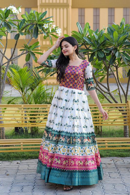 Women's Multicolor Patola Silk Jacquard Weaving Work Anarkali Dress - Jyoti Fashion