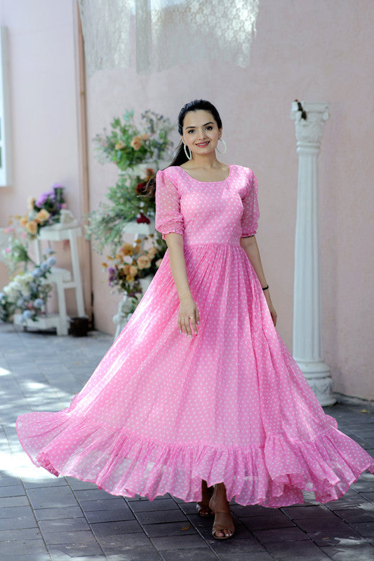 Women's Pink Faux Georgette Printed Festive Anarkali Dress - Jyoti Fashion