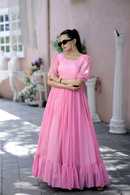 Women's Pink Faux Georgette Printed Festive Anarkali Dress - Jyoti Fashion
