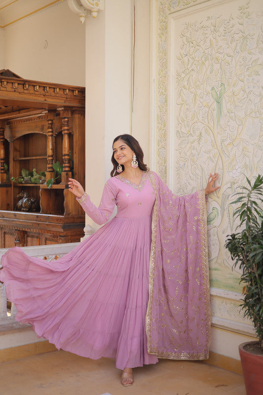 Women's Purple Faux Georgette Embroidered Partywear Anarkali Dress With Dupatta - Jyoti Fashion