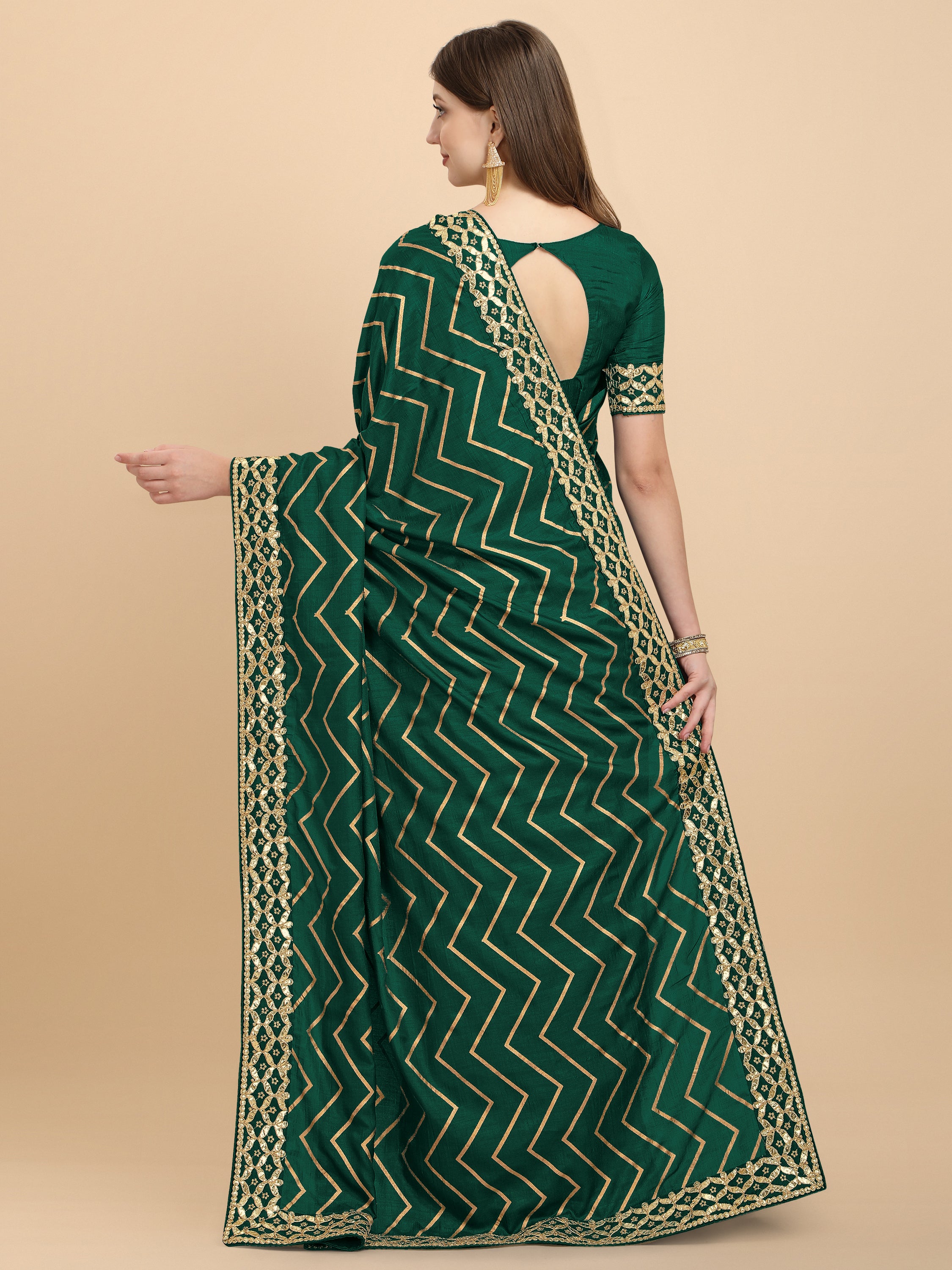 Women's Gota Patti Traditional Work Wedding Wear Art Silk Saree With Blouse Piece (Dark Green) - NIMIDHYA