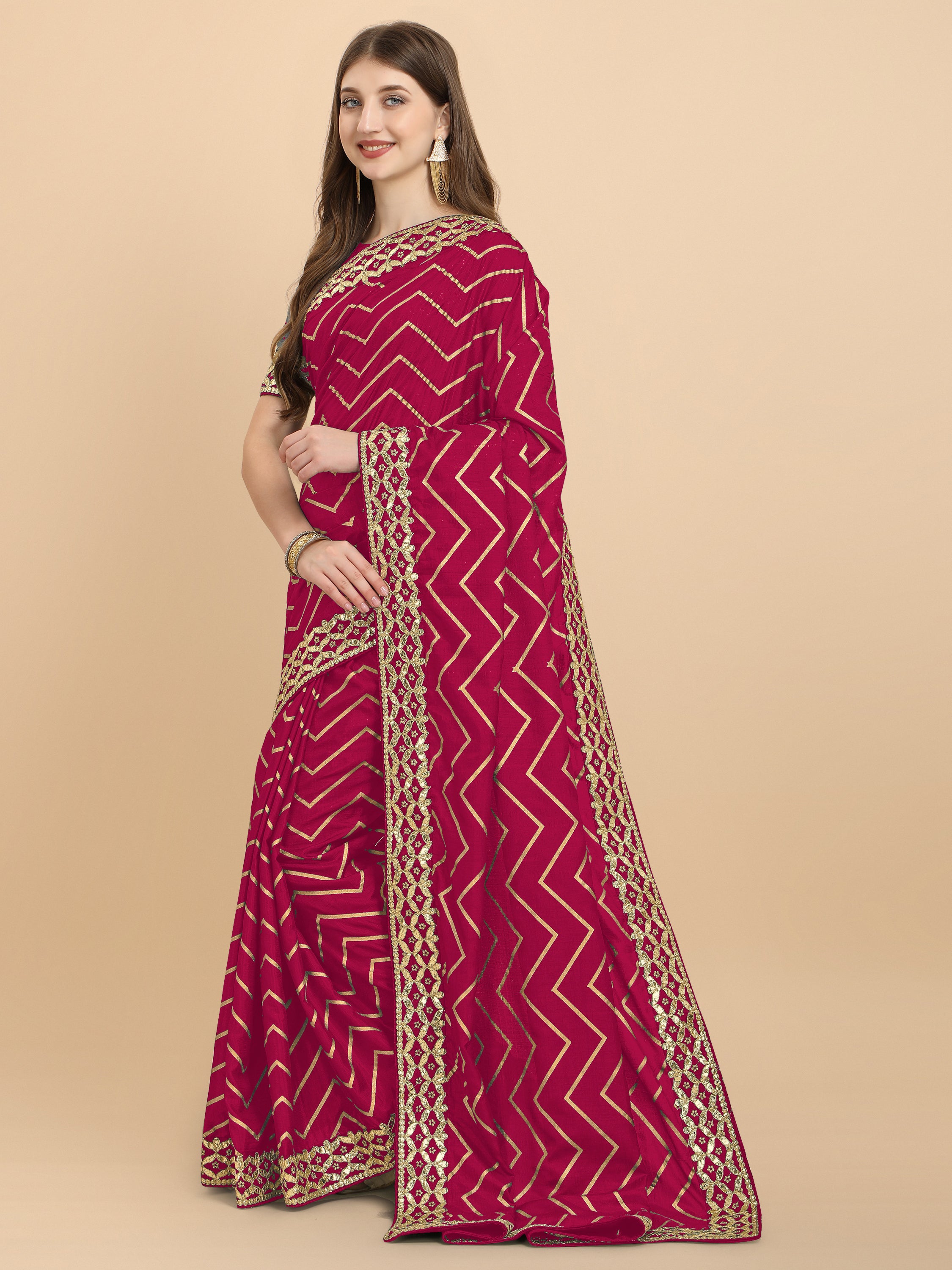 Women's Gota Patti Traditional Work Wedding Wear Art Silk Saree With Blouse Piece (Pink) - NIMIDHYA