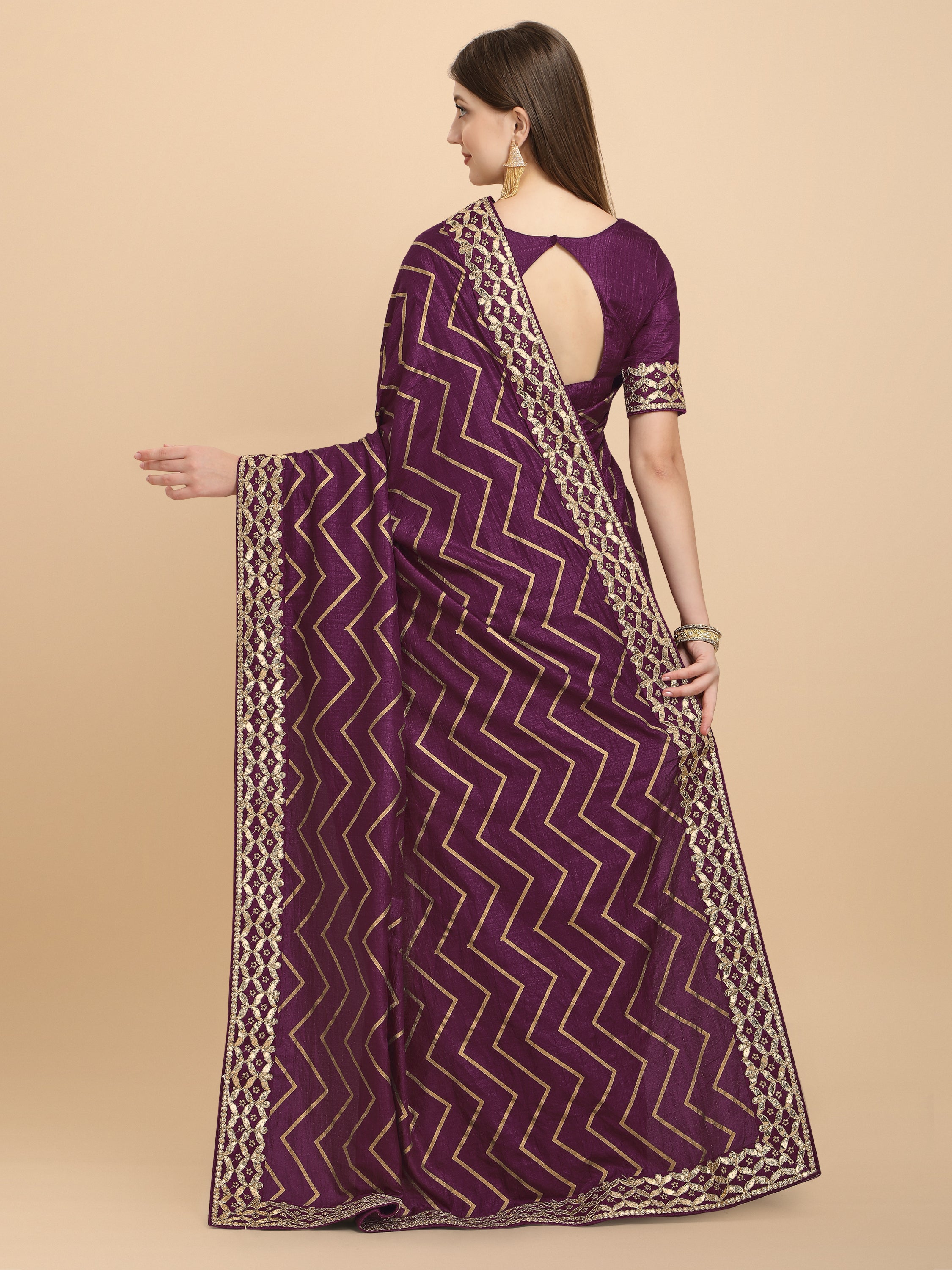 Women's Gota Patti Traditional Work Wedding Wear Art Silk Saree With Blouse Piece (Purple) - NIMIDHYA