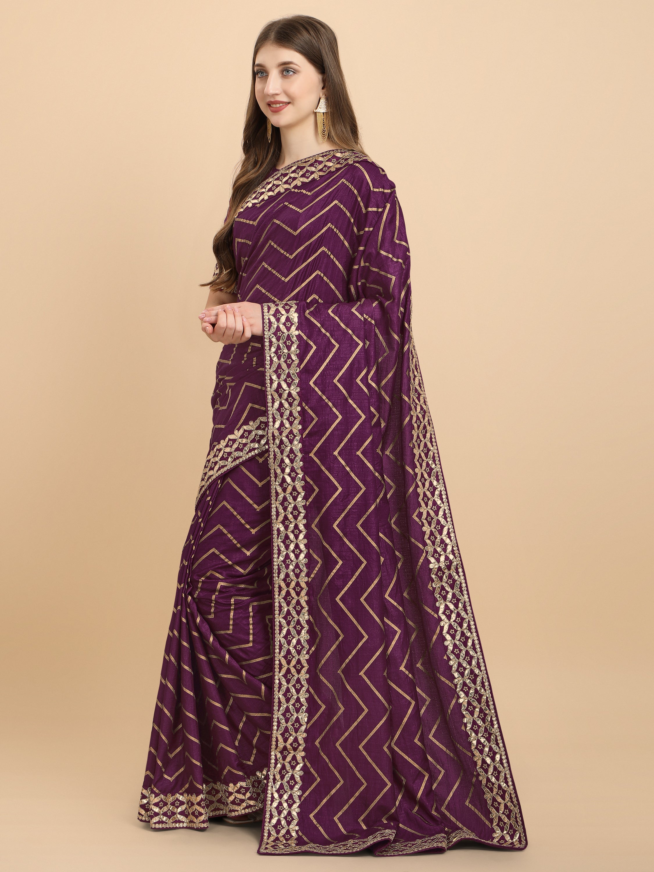 Women's Gota Patti Traditional Work Wedding Wear Art Silk Saree With Blouse Piece (Purple) - NIMIDHYA