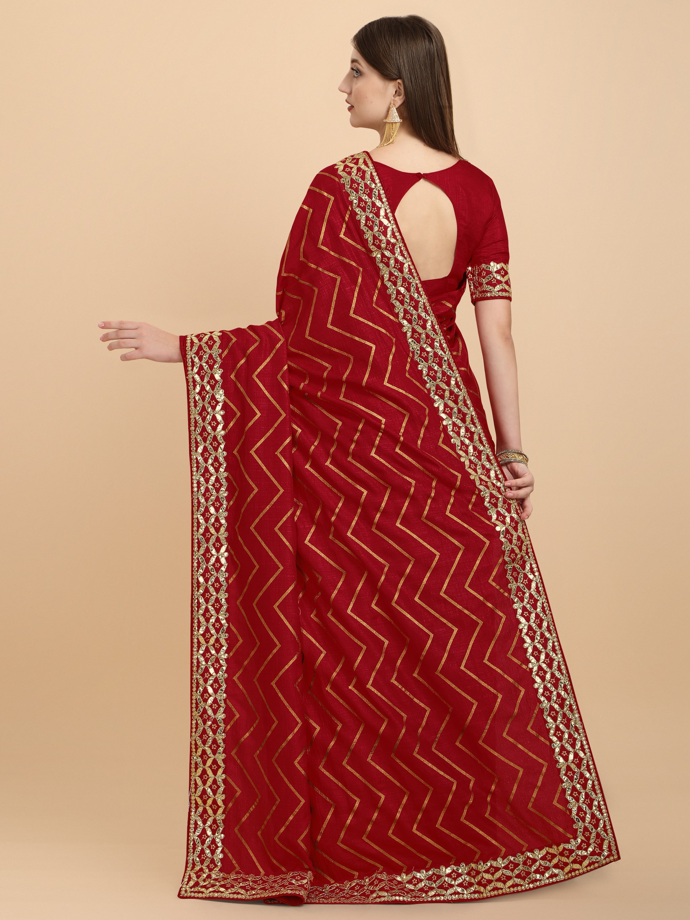 Women's Gota Patti Traditional Work Wedding Wear Art Silk Saree With Blouse Piece (Red) - NIMIDHYA