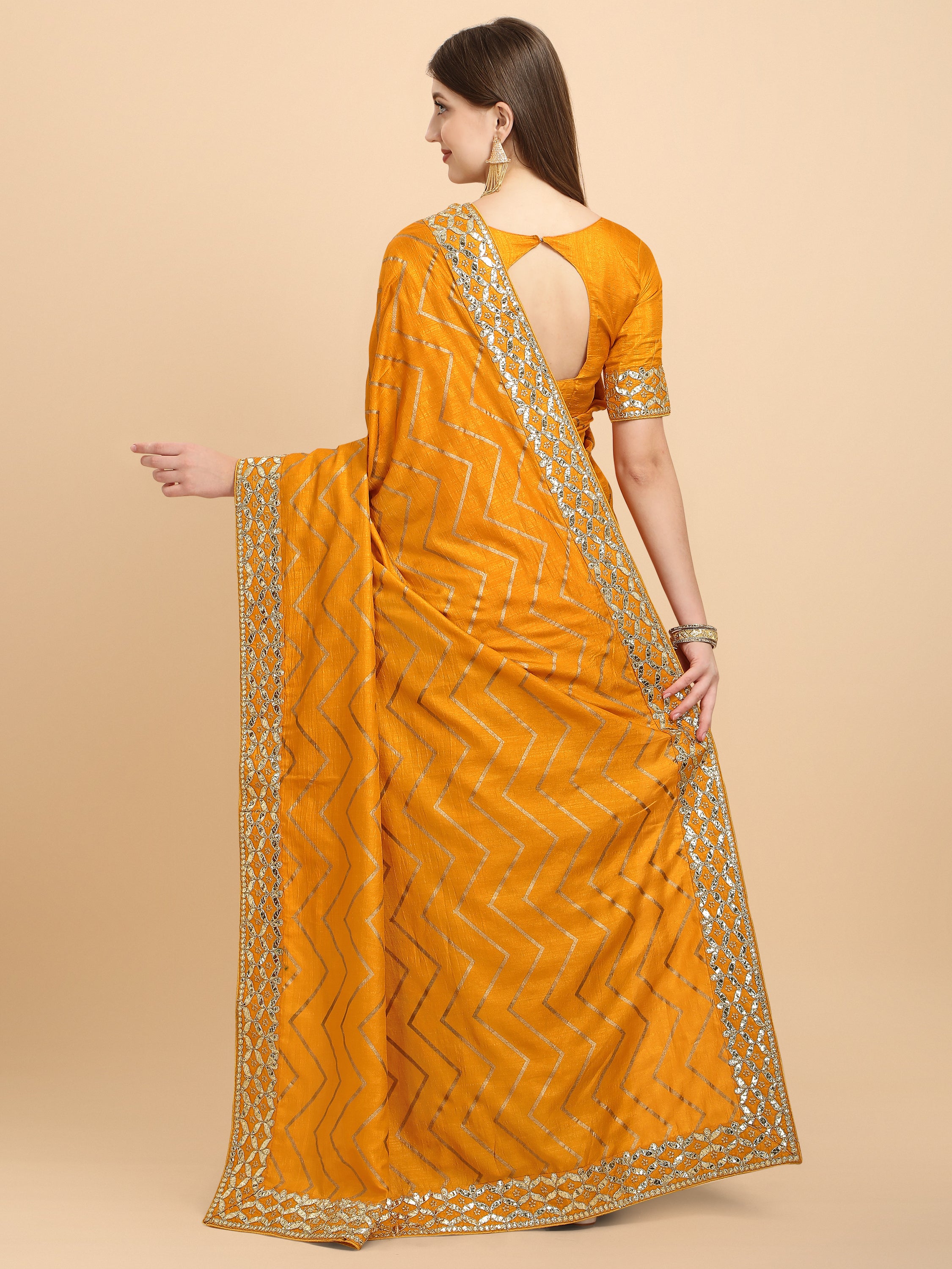 Women's Gota Patti Traditional Work Wedding Wear Art Silk Saree With Blouse Piece (Yellow) - NIMIDHYA