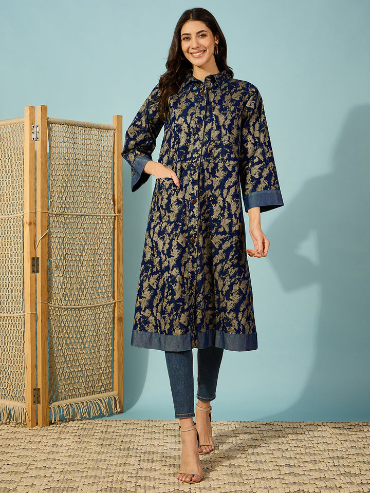 Women's Blue Cotton Camouflage Jacket