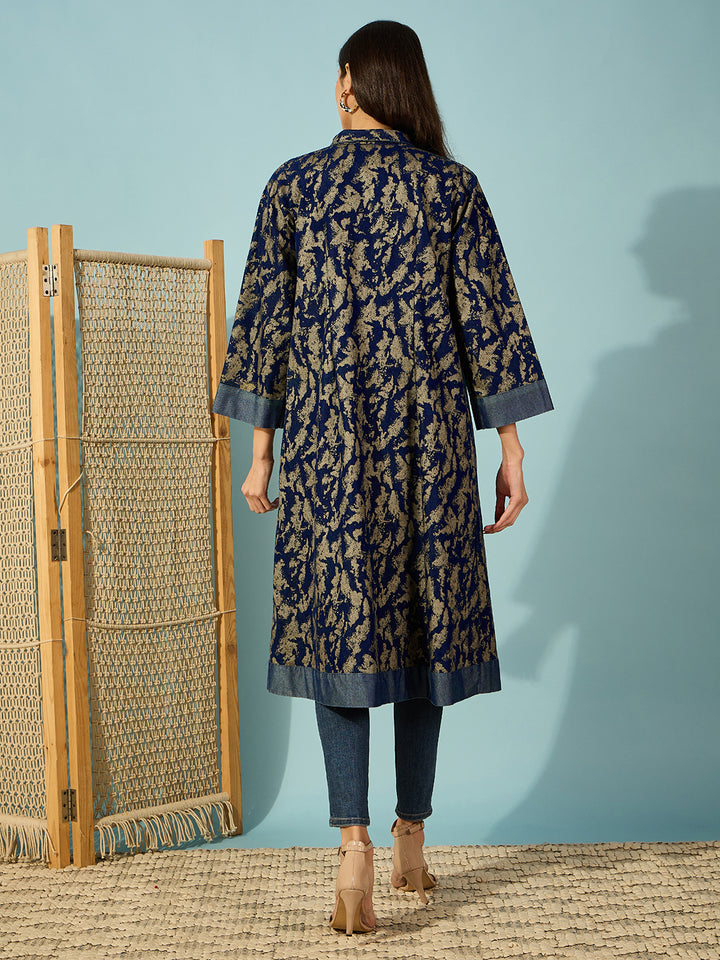 Women's Blue Cotton Camouflage Jacket