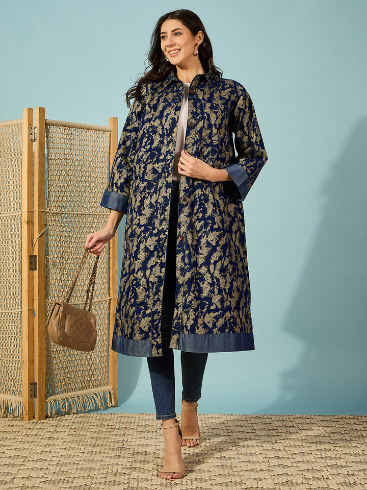 Women's Blue Cotton Camouflage Jacket