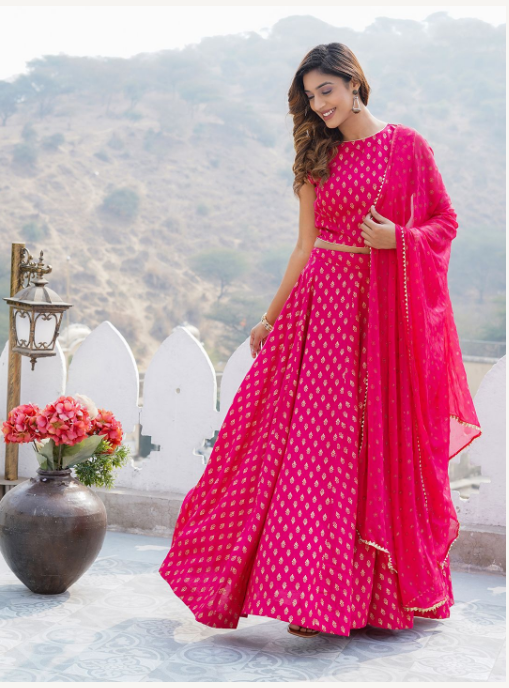 Women's Pink Viscose Rayon Lehenga Set