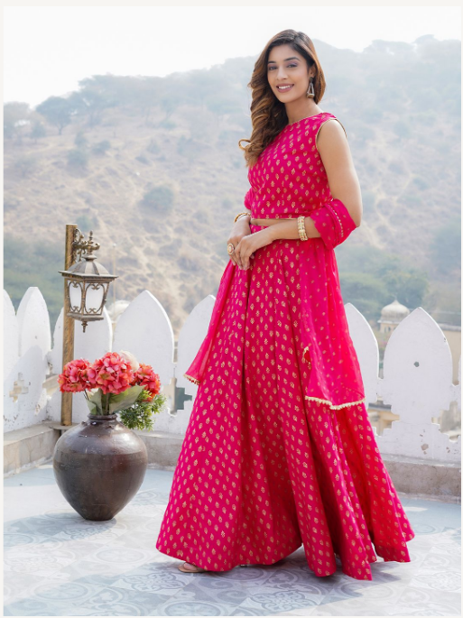 Women's Pink Viscose Rayon Lehenga Set