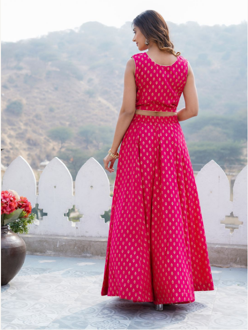 Women's Pink Viscose Rayon Lehenga Set