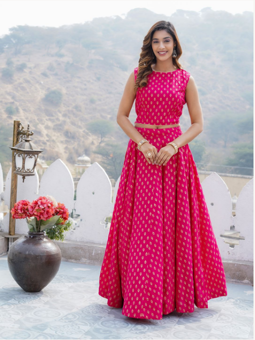 Women's Pink Viscose Rayon Lehenga Set