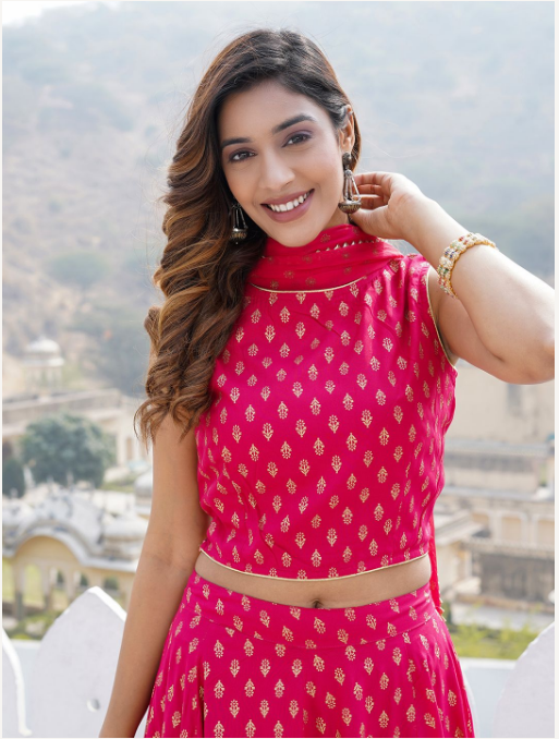 Women's Pink Viscose Rayon Lehenga Set