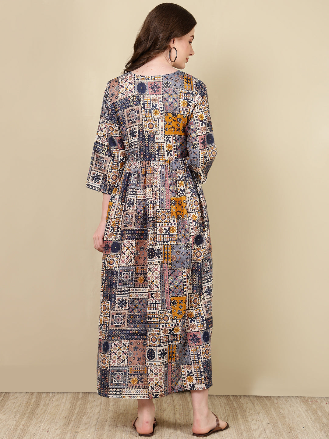 Women's Multi Printed Flared Maternity Dress - Taantav