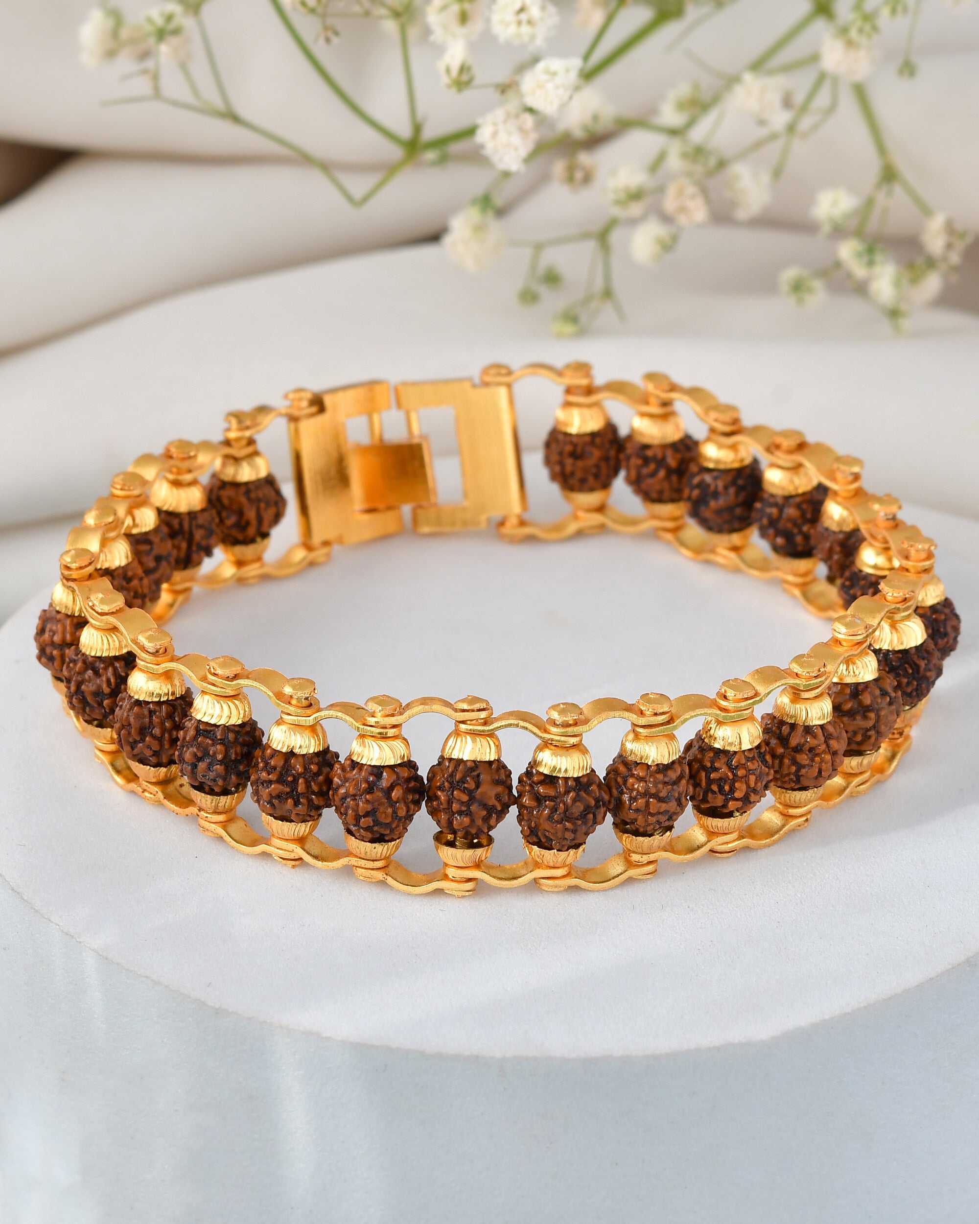 Men's Elegant Gold-Plated Rudraksha Bracelet - Main Image