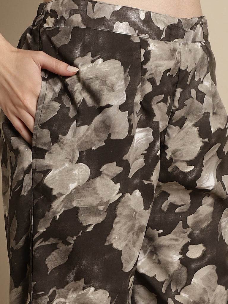 Women's Brown Printed Crop Top With Palazzos