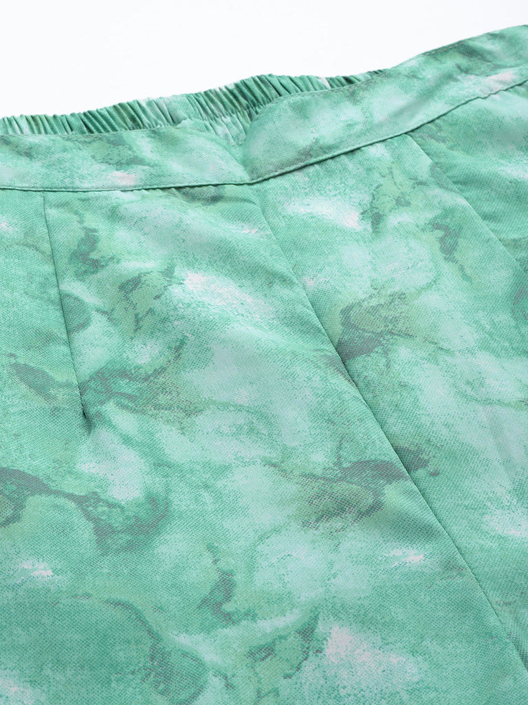Women's Green Printed Crop Top With Palazzos