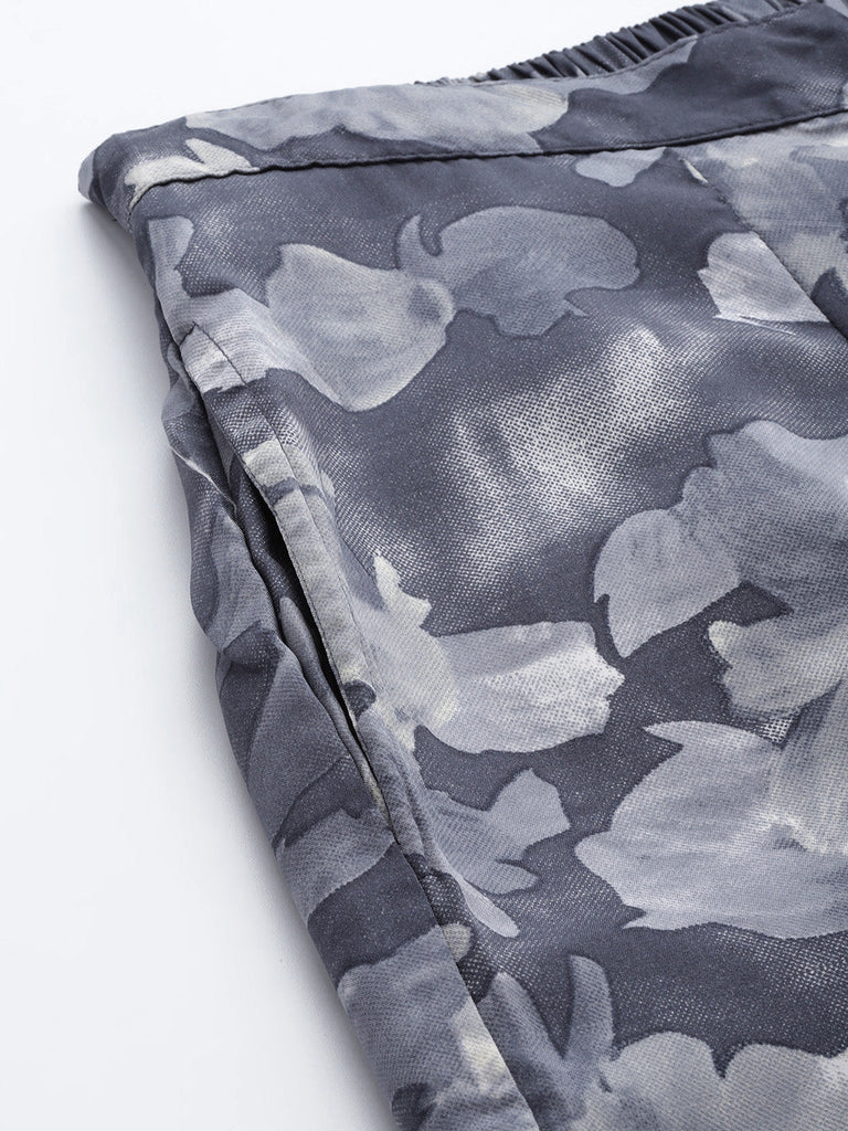 Women's Grey Printed Crop Top With Palazzos