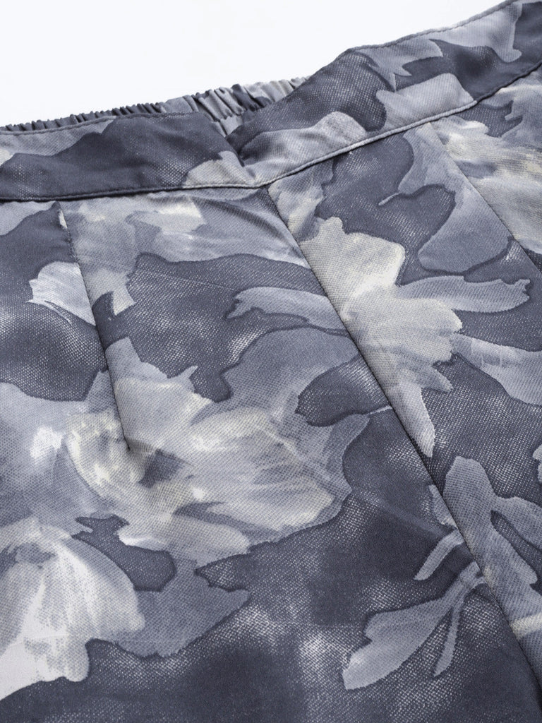 Women's Grey Printed Crop Top With Palazzos