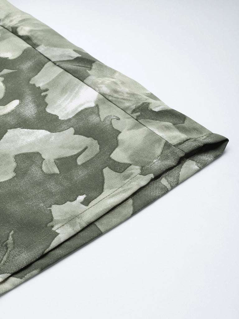 Women's Olive Green Printed Crop Top With Palazzos