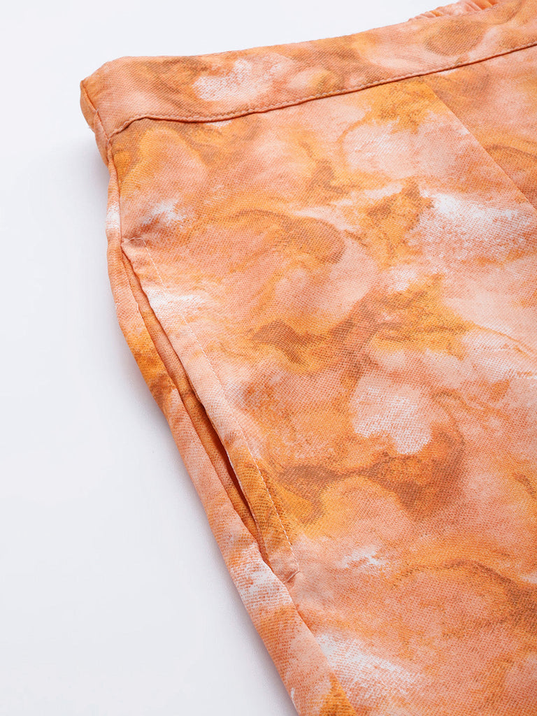 Women's Orange Printed Crop Top With Palazzos