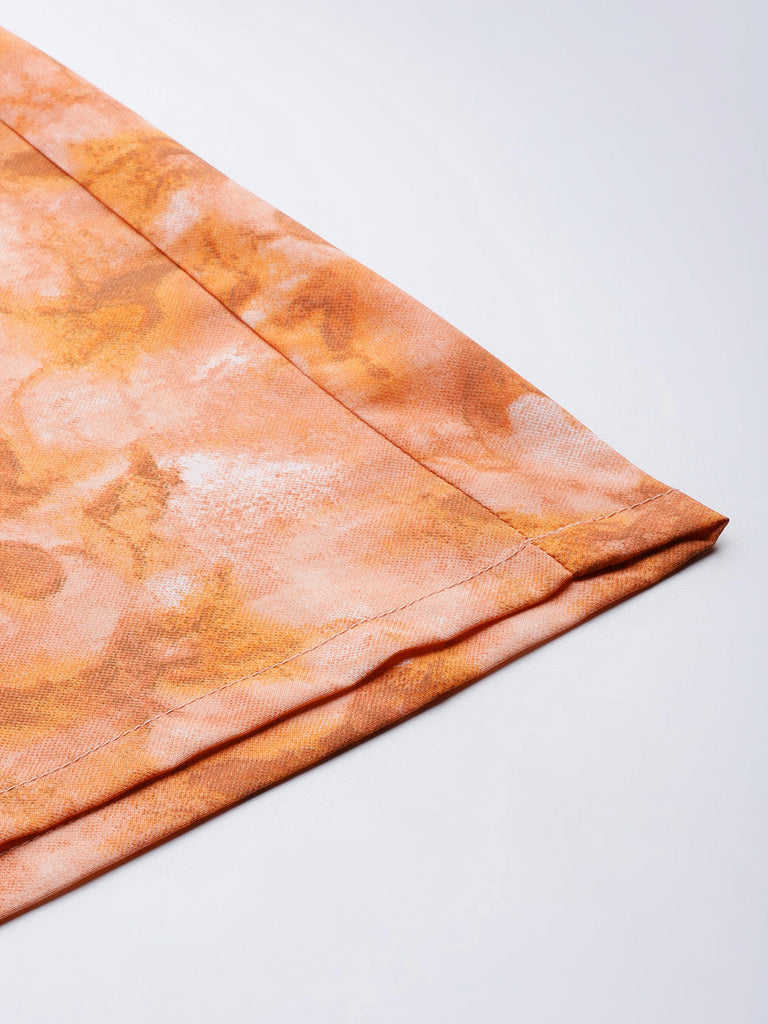 Women's Orange Printed Crop Top With Palazzos