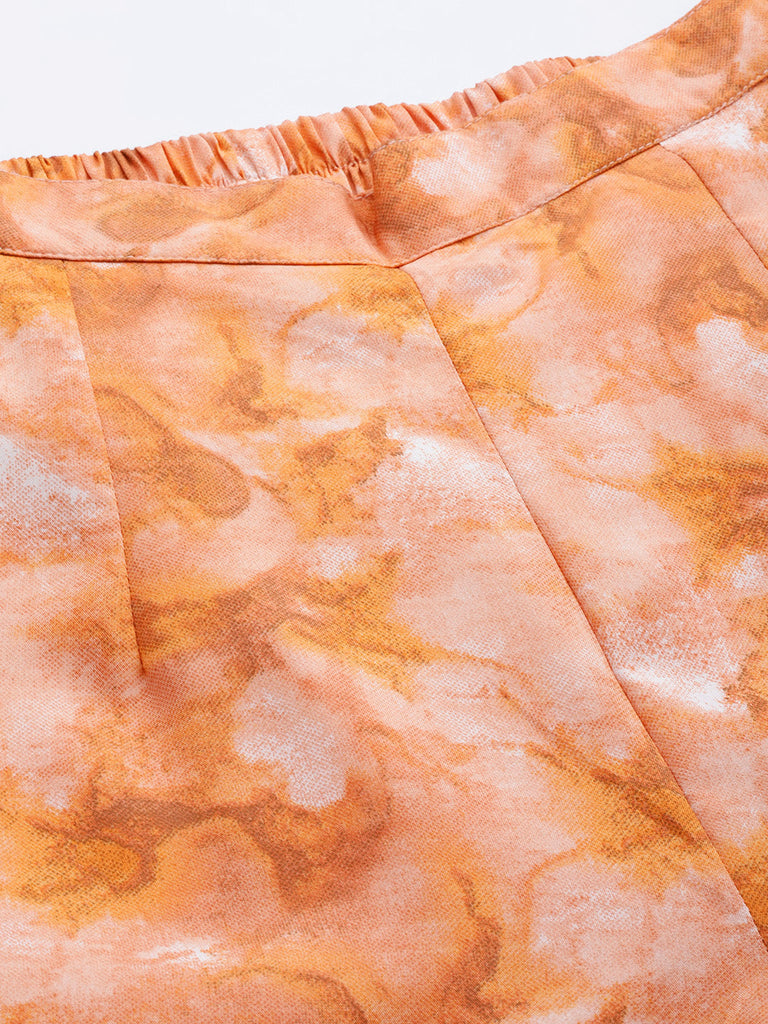 Women's Orange Printed Crop Top With Palazzos